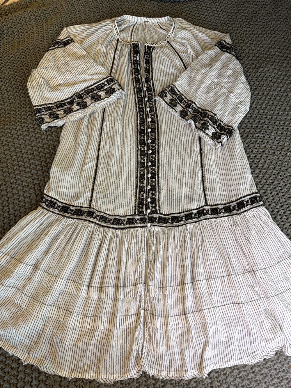 Free People Vagabond Cotton White & Black Embroidered Tunic Women Sz L Bohemian - Picture 5 of 13